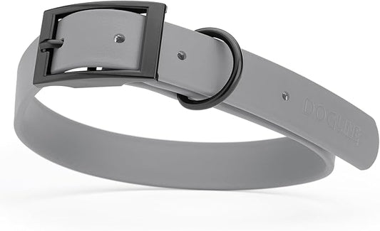 Dogline Biothane Waterproof Dog Collar Strong Coated Nylon Webbing with Black Hardware Odor- Proof for Easy Care Easy to Clean High Performance Fits Small Medium or Large Dogs, Battleship Gray