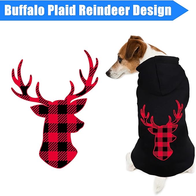 Dog Hoodie Sweater for Dogs Pet Clothes Buffalo Plaid Dog Hooded Sweatshirt Warm and Soft Breathable Cozy(Reindeer&M)