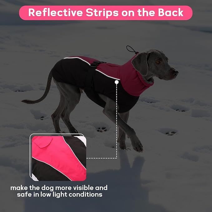 IDOMIK Dog Winter Coat, Reflective Waterproof Dog Jacket for Cold Weather, Warm Pet Coats for Small Medium Large Dogs, High Collar Doggy Fleece Snow Jacket, Winter Vest with Adjustable Buckle,L