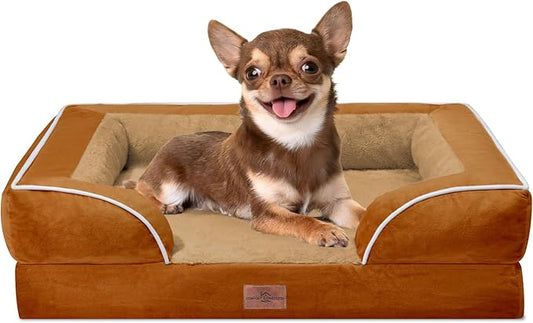 Comfort Expression Orthopedic Dog Bed for Small Dogs 24x16 Inch, Waterproof Supportive Egg Crate Foam Small Pet Bed with Removable Bolsters, Dog Couch with Washable Cover & Non-Slip Bottom, Orange