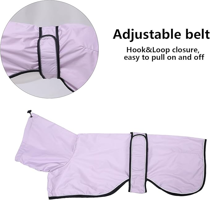 Dog Raincoat with Reflective Bar, Rain/Water Resistant, Adjustable Vest - Dog Raincoats for Greyhounds, Lurchers and Whippets - Purple - XL