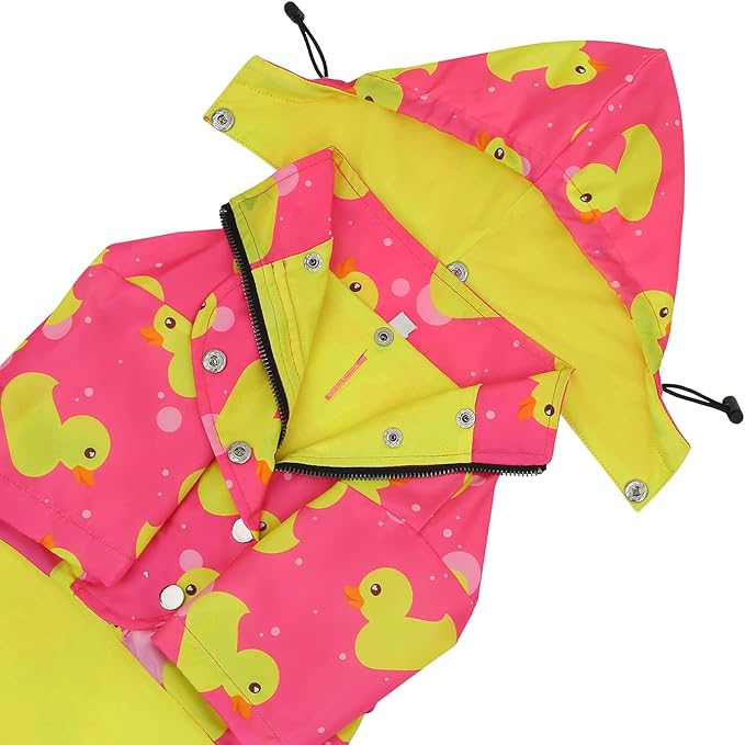 HDE Dog Raincoat Poncho Double Layer Zip Rain Jacket with Removable Hood, Leash Hole for Small to 3XL Dogs and Puppies Ducks Pink - M