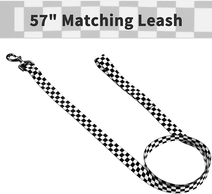 Ihoming Dog Collar and Leash Set for Daily Outdoor Walking Running Training, Chess Board Design for Large Boys Girls Dogs Cats Pets, L-Up to 80LBS