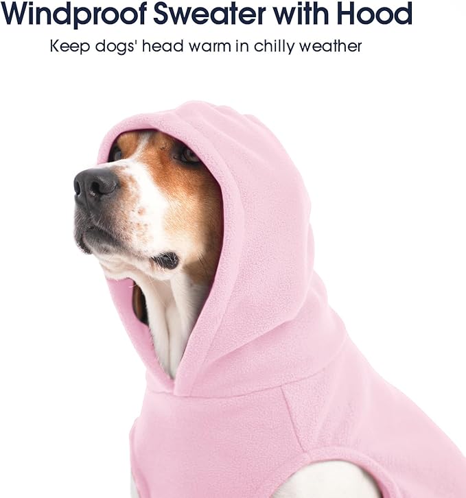 IECOii Dog Sweatshirt for Large Dogs, Hooded Fleece Vest with Leash Hole, XXXL Dogs Sweater for Giant Breed,Warm Polar Fleece Large Dog Hoodie for Fall Winter,Labrador,Doberman, Pink, 3XL