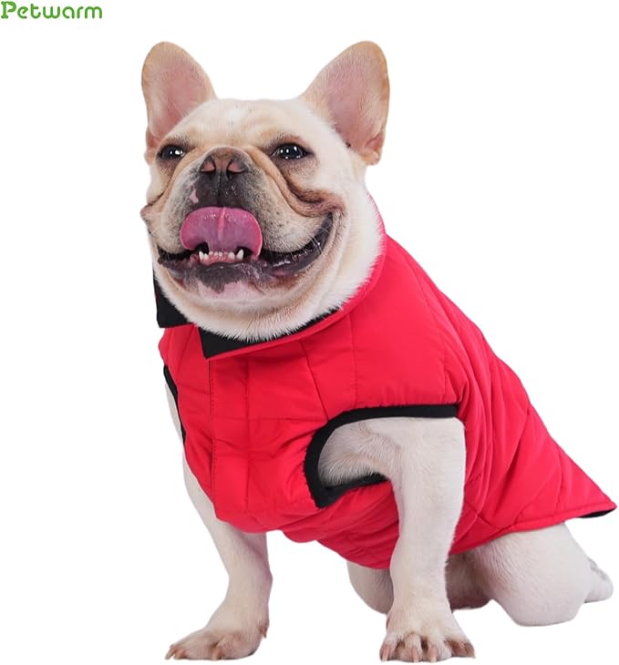 PetWarm Reversible Dog Winter Coat, Windproof Dog Puffer Vest, Soft Vest for Dogs with Hook-and-Loop Strap for Easy Dressing, Waterproof Coat for Dogs with Adjustable Fit, Red, XL