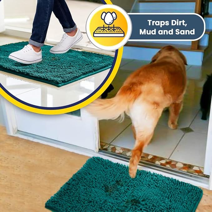 Muddy Mat® Shown on TV – Super Absorbent Door Mat Indoor, Microfiber Quick Dry Chenille Entryway Rug, Non-Slip Front Door Mat, Indoor Mats for Entryway, Machine Washable Pet Rug, Teal 36"x60"
