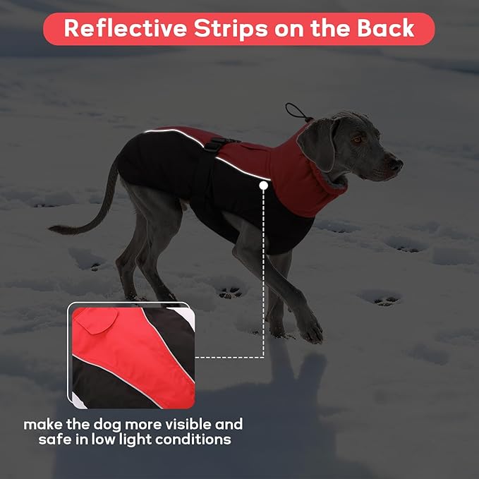 IDOMIK Dog Winter Coat, Reflective Waterproof Dog Jacket for Cold Weather, Warm Pet Coats for Small Medium Large Dogs, High Collar Doggy Fleece Snow Jacket, Winter Vest with Adjustable Buckle,XXL