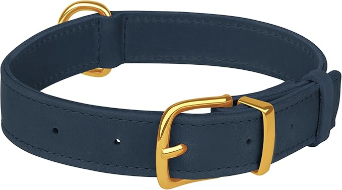 Leather Dog Collar - Heavy Duty Adjustable Soft Padded Pet Collars for Small Medium Large Dogs Breed - Black Green Brown Pink Red Blue (Smoky Blue, L, 15"-19" Neck Fit)