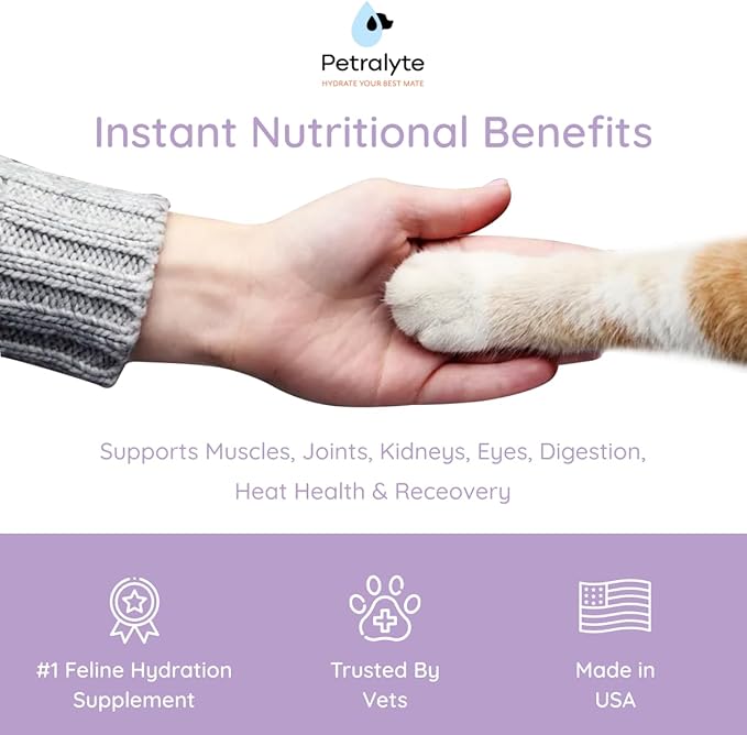 Petralyte Cat Hydration Electrolyte and Cat Joint Supplement | Hydration Support for Cats w/Glucosamine, Chondroitin, L-Glutamine, Taurine, Lysine & Prebiotics | for Salmon Lovers | 16 Packets