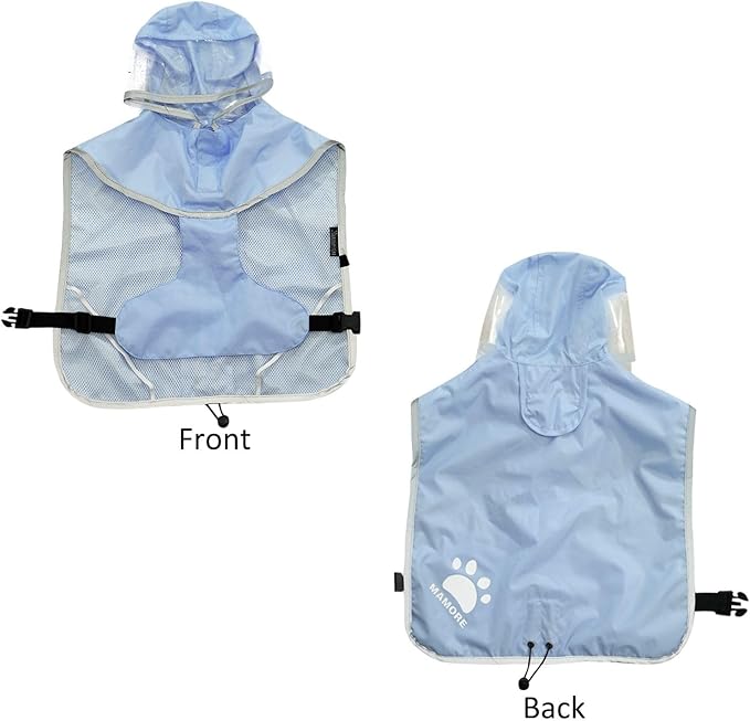 MAMORE Dog Raincoat Waterproof, Lightweight Adjustable Dog Rain Coat Hooded Poncho with Reflective Strip for Large Medium Small Dogs (Light Blue, XX-Large)