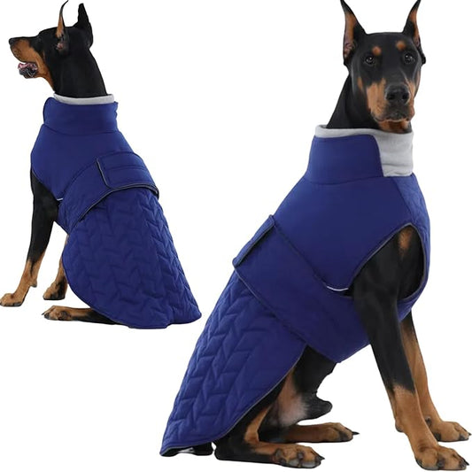 Outdoor Classic Quilted Active Fit Dog Winter Coat, Waterproof & Lightweight Coats for Large Dogs, 2-Layer High-Loft Jacket with Padded Insulation and Warmth Fleece, Pet Clothes for Girl Boy(Blue, L)