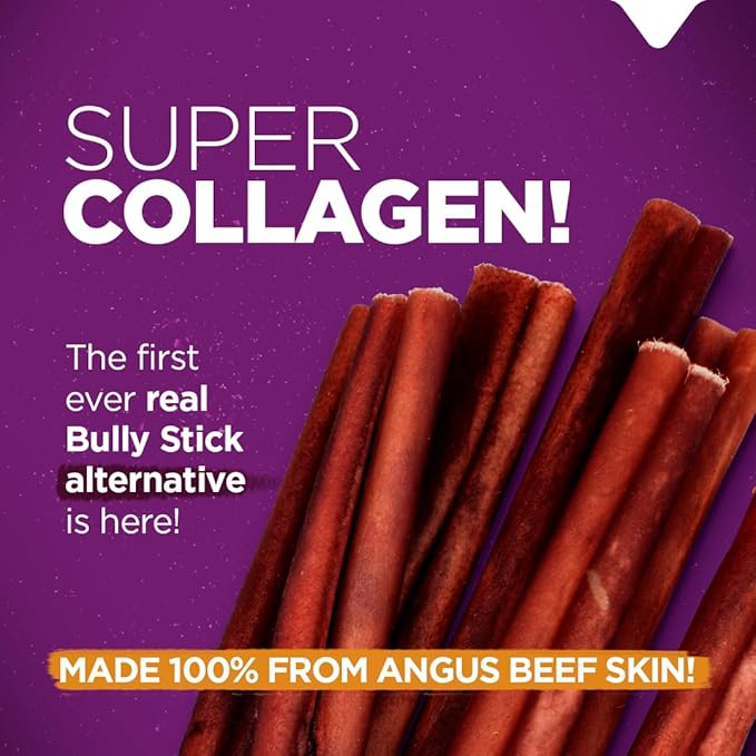 Natural Farm Odor-Free Super Collagen Dog Chews (6-Inch, 20-Pack) The First Ever Real Bull Sticks Alternative: 100% Natural Angus Hide Collagen Treats - More Protein, More Chew Time for All Dogs