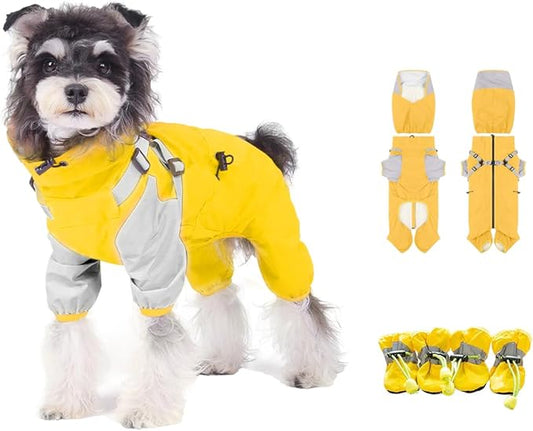 Waterproof Dog Raincoat with Windproof Design Adjustable Fit for Small Medium Large Dogs, Puppies Includes Anti-Slip Dog Shoes for Hardwood Floors and Water Protection, Light-Weight (L)