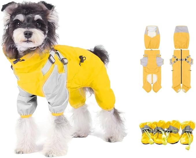 Waterproof Dog Raincoat with Windproof Design Adjustable Fit for Small Medium Large Dogs, Puppies Includes Anti-Slip Dog Shoes for Hardwood Floors and Water Protection, Light-Weight (2XL)