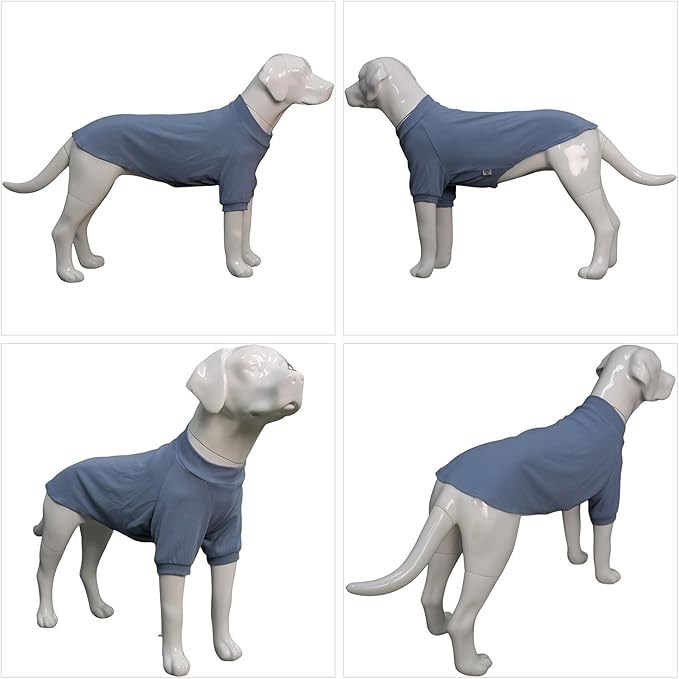 Lovelonglong Ribbed Dog T-Shirt Cotton Knitted Dog Sweaters for All Season Pet T-Shirts for Large Medium Small Dogs Grayish Blue XL