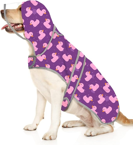 HDE Dog Raincoat with Clear Hood Rain Jacket Poncho for Small Medium Large Dogs Ducks Purple - L