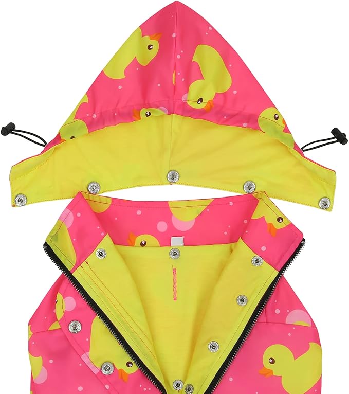 HDE Dog Raincoat Poncho Double Layer Zip Rain Jacket with Removable Hood, Leash Hole for Small to 3XL Dogs and Puppies Ducks Pink - L