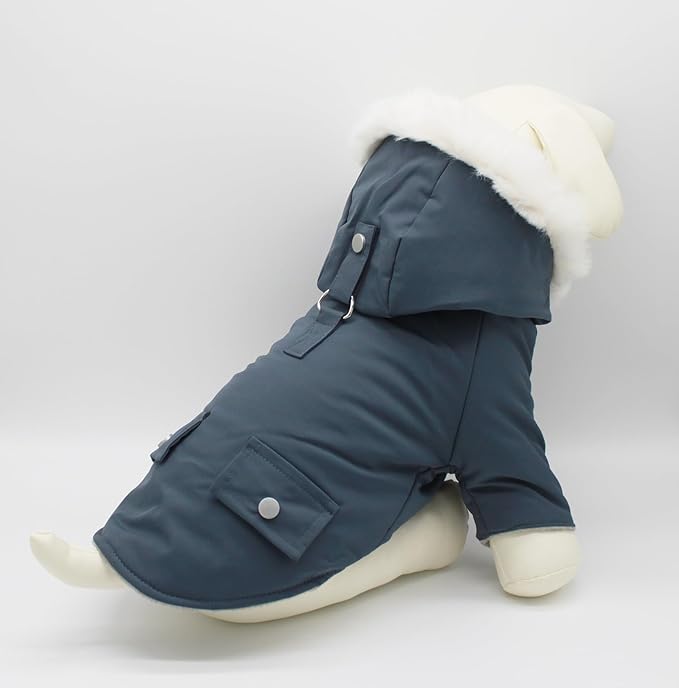 Pet Warm Dog Coat for Winter Dog Clothes Hooded Dog Jacket for Small Puppies Medium Large Dog Cat Clothes Insulated Padded Snow Jacket for Cold Weather Faux Fur (Small, Slate Blue)