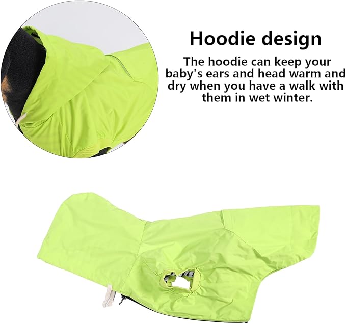 Dog Raincoat rain Jacket Dogs Waterproof fit for Small Medium Breeds Zipper Closure Pocket Storage in Cold Day - Light Green - XXL