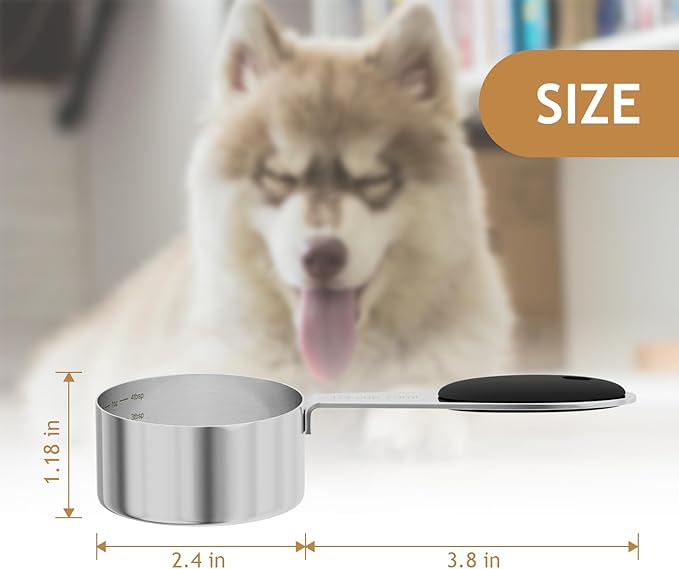 2PCS 1/3CUP(79ml) Dog Cat Food Scoop, Stainless Steel Measuring Cup, Metal Pet Scooper with Inner Precision Scale Measurement
