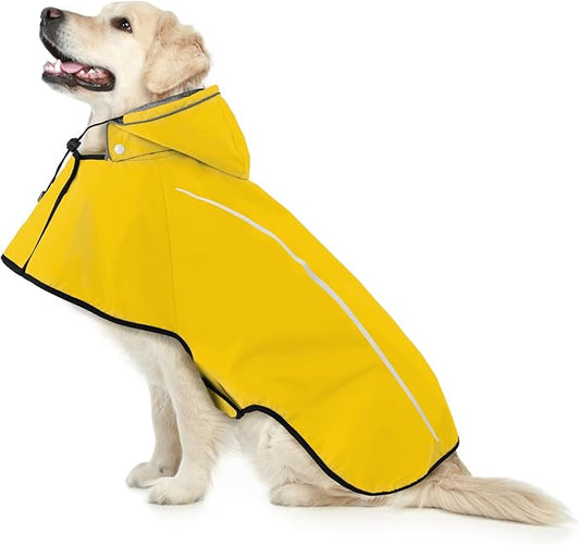 Mile High Life Dog Raincoat, Adjustable Waterproof Pet Rain Jacket, Reflective Hooded Poncho for Small Medium Large Dogs, Lightweight Breathable Pet Rain Coat (Yellow,L Chest 26"-33")