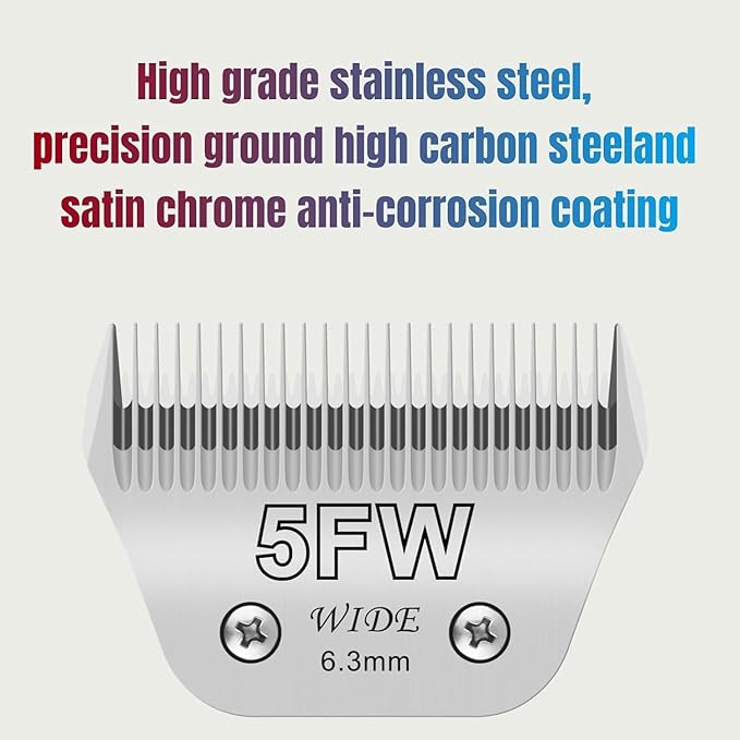 7FW+5FW+4FW Wide Blades for Dog Grooming, Compatible with Ainds, Oster A5, Wahl Km10 and Other Series Clippers, Cut Length 1/8"(3.2mm) to 3/8" (9.5mm), Fit for Larger Animals