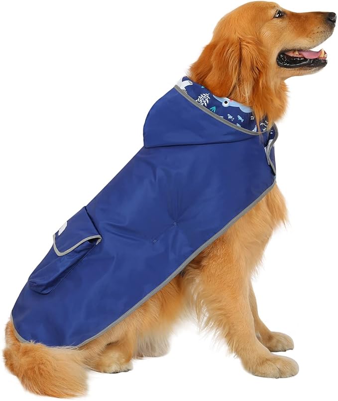 HDE Reversible Dog Raincoat Hooded Slicker Poncho Rain Coat Jacket for Small Medium Large Dogs Sharks - L