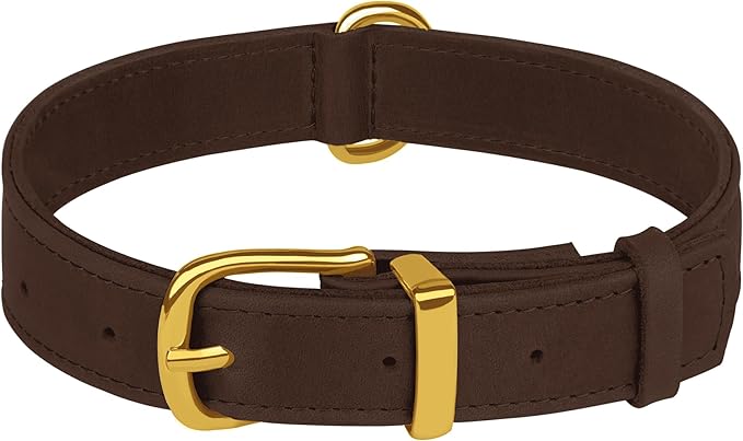 Leather Dog Collar - Heavy Duty Adjustable Soft Padded Pet Collars for Small Medium Large Dogs Breed - Black Green Brown Pink Red Blue (Brown, S, 9"-12" Neck Fit)