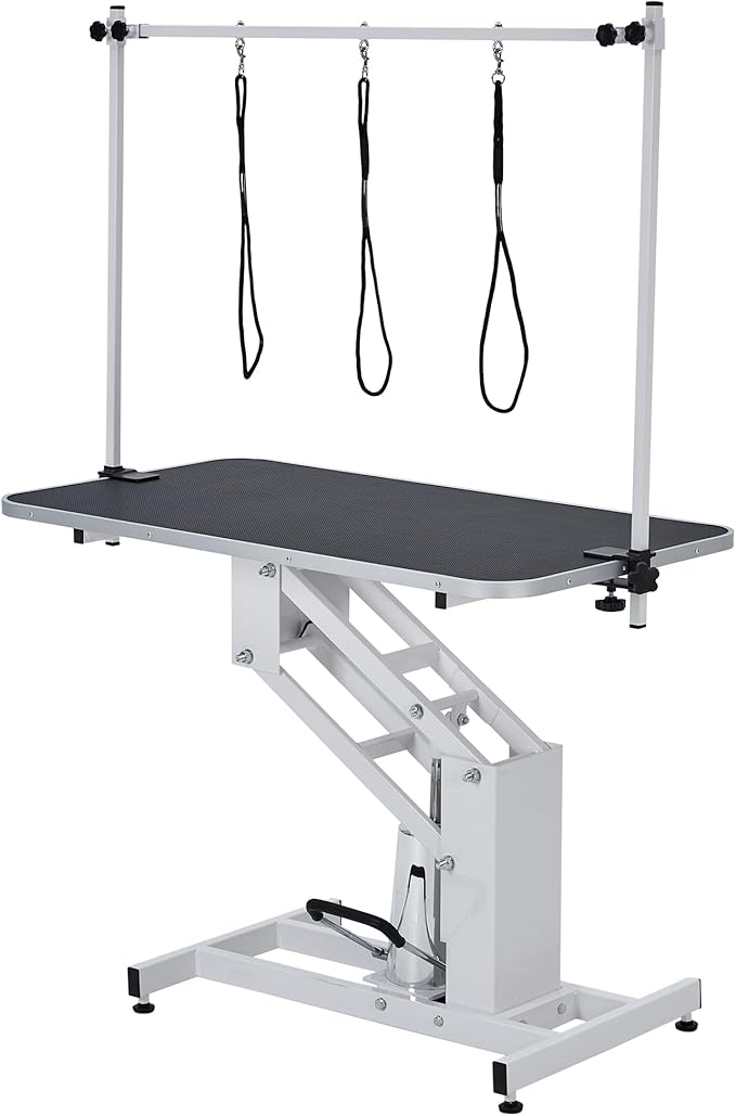 43.3" Hydraulic Grooming Table for Dogs-350LBS Electric Dog Grooming Table,22''-39'' Adjustable Height with Arm & Noose
