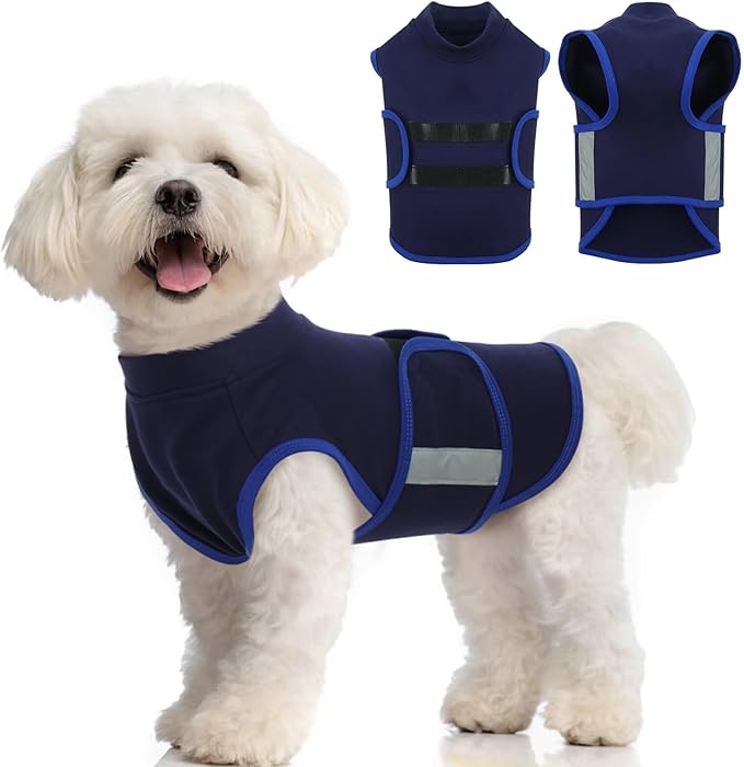 MIGOHI Dog Anxiety Relief Coat,Comfort Anxiety Vest for Dogs,Adjustable Anxiety Calming Wrap for Fireworks,Thunderstorms,Travel, Separation, Dog Anxiety Jacket for Small Dogs,XS,NavyBlue