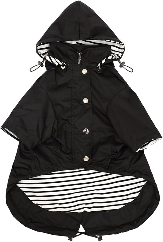 Morezi Dog Zip Up Raincoat with Reflective Buttons, Rain/Water Resistant, Adjustable Drawstring, Removable Hood, Raincoats with Legs 8lbs to 80lbs Available - Black - S