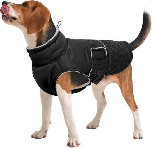 FUAMEY Winter Coats for Medium Dogs Windproof, Thermal Dog Jacket Cold Weather Outdoor, Turtleneck Waterproof Fleece Puppy Vest Snow Suit with Harness Hole (Black, M)