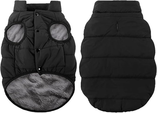ASENKU Windproof Dog Winter Coat Waterproof Fleece Jacket Cold Weather Pet Apparel for Small Medium Large Dogs (Black, XL)