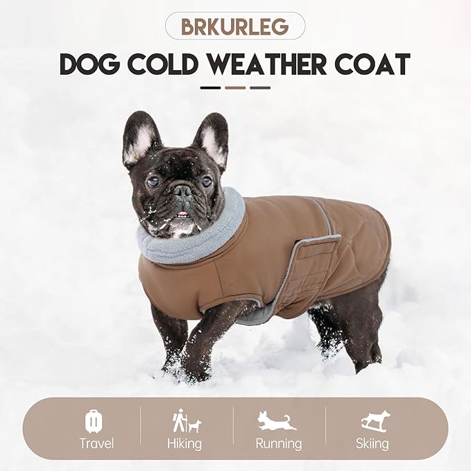 BRKURLEG Dog Winter Coat, Warm Dog Jackets for Small and Medium Large Dogs, Reflective Adjustable Pet Cold Weather Coats, Waterproof Windproof Dogs Snow Jacket Clothes Warm Vest (XS, Khaki)