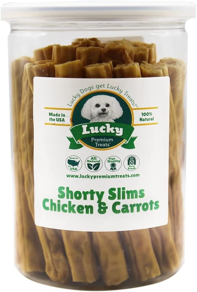Lucky Premium Treats Lucky Shorty Slims - Carrot and Chicken Jerky Dog Treats, Crunchy Dog Chew Sticks with Real Chicken and Carrot for Small to Large Dogs (7 Count)