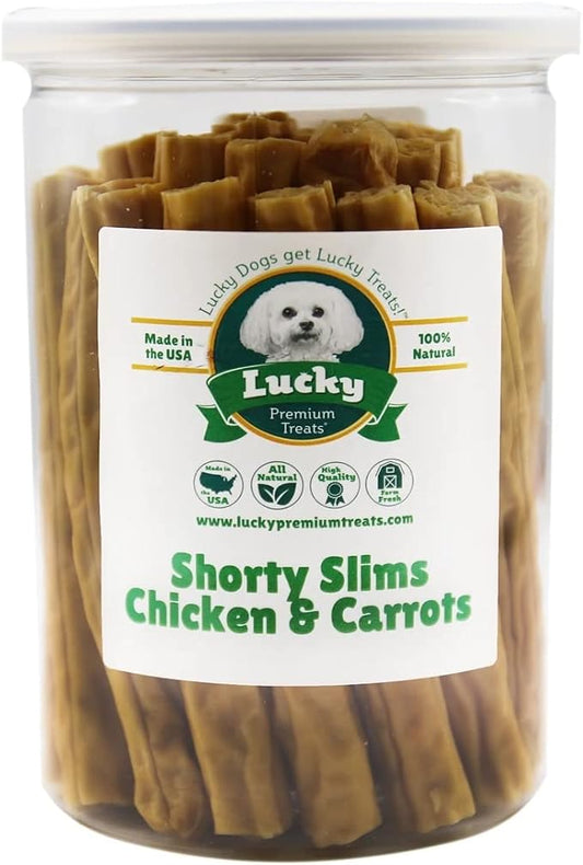 Lucky Premium Treats Lucky Shorty Slims - Carrot and Chicken Jerky Dog Treats, Crunchy Dog Chew Sticks with Real Chicken and Carrot for Small to Large Dogs (7 Count)