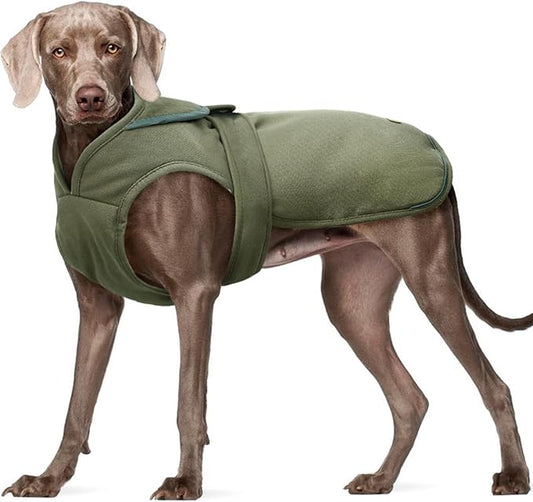 Kuoser Canvas Dog Coat, Warm Dog Jacket Reflective Fleece Pet Cold Weather Coat, Warm Doggie Clothes Waterproof Winter Vest with Zipper Leash Hole for Small Medium Large Dogs, Army Green 2XL
