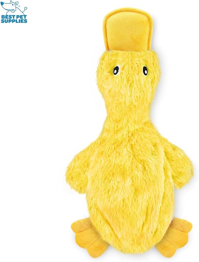 Best Pet Supplies Interactive Squeaky Dog Chew Toy, Ideal Dog Toys for Chewers, Small, Medium & Large Dogs, and Fetch Lovers - Crinkle Duck (Yellow), Large