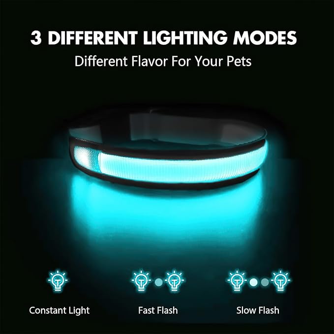 MASBRILL Light Up Dog Collars - LED Dog Collar Rechargeable Lighted Dog Collars for Night Resistant-Water Glow Dog Collar