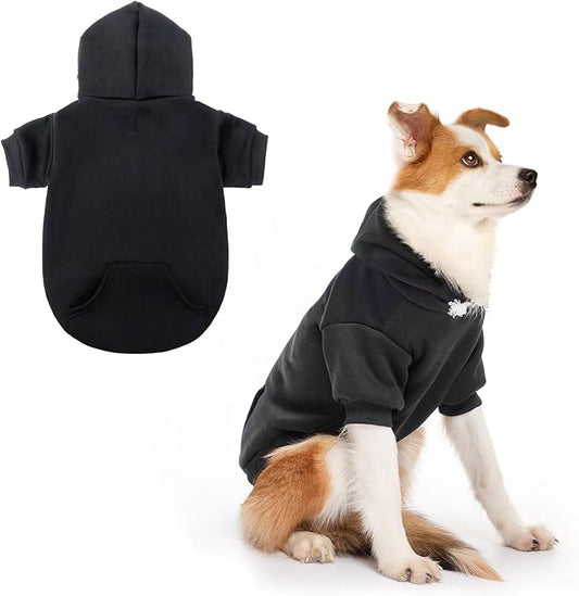 SCENEREAL Dog Hoodie Sweaters for Small Medium Large Size Dogs, Fleece Pet Sweatshirt with Hat and Pocket,Soft Cold Winter All Weather Puppy Clothes for S to XL Sized Dogs,Black (M)