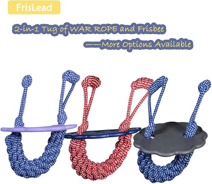 2-in-1 Dog Tug of War Rope and Frisbee, Dog Toy,Tough Rope Toy, Flying Disc, Tug Toy for Outdoor and Indoor Play (Lilac)