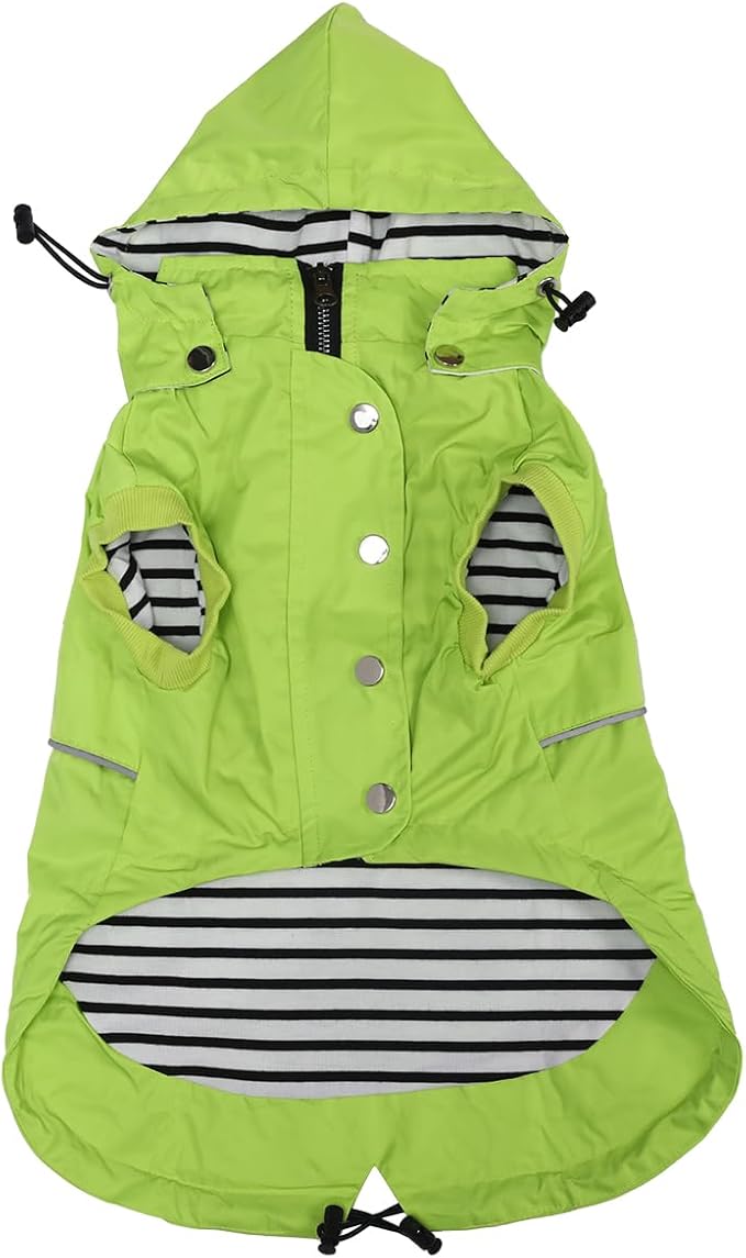 Dog Raincoat Waterproof Raincoats Dog rain Jacket Buttons Zipper Hood Drawstring Suitable for Small Medium Yorkie Terrier Schnauzer Poodle Border Collie Labrador 8lbs to 80lbs Green XXL