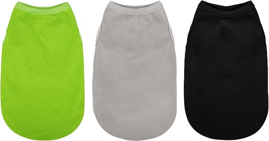 Paiaite 3 Pieces Plain Dog Shirt Sleeveless Puppy Cotton Dog Shirts Breathable Pet Apparel Tank Top Colorful Puppy Sweatshirt Clothes for Small Medium Dogs Black Green and Gray L