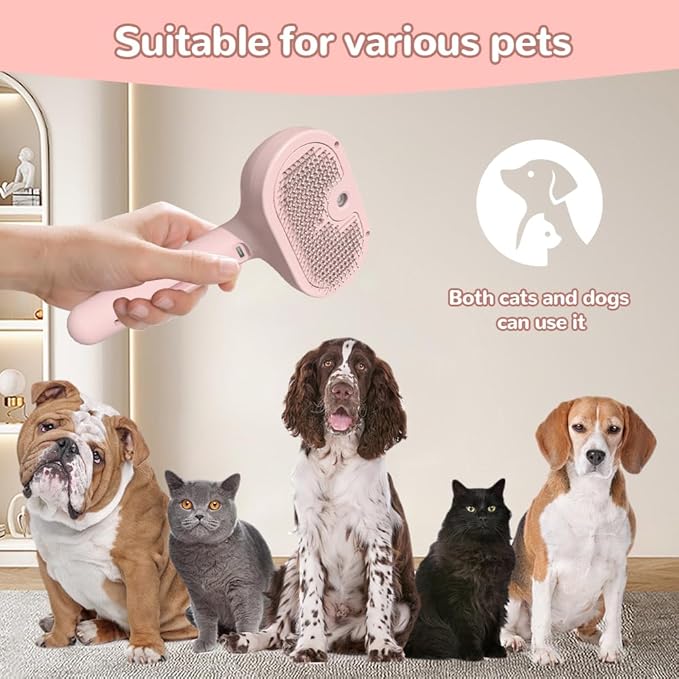 Pet Spray Hair Removal Comb, 2025 New Pet Steam Brush for Dog Cat, Steam Brush for Shedding Grooming, Water Steamy for Long Short Haired Pets, Portable Anti-Static Cat Steamy (White)