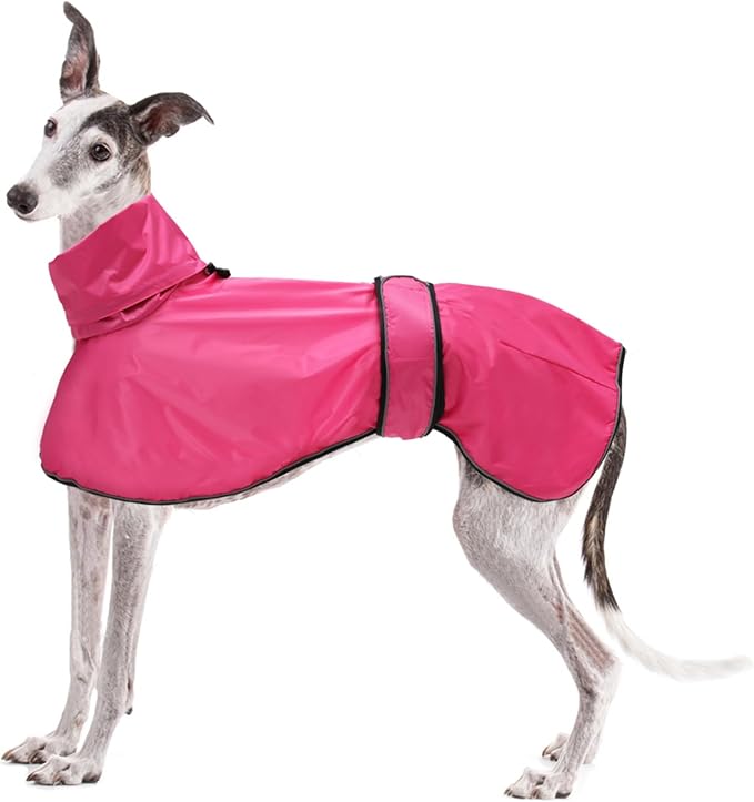 Dog Raincoat with Reflective Bar, Rain/Water Resistant, Adjustable Vest - Dog Raincoats for Greyhounds, Lurchers and Whippets - Pink - M