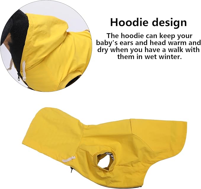 Dog Raincoat rain Jacket Dogs Waterproof fit for Small Medium Breeds Zipper Closure Pocket Storage in Cold Day - Yellow - L