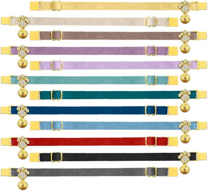 Personalized Breakaway Cat Collars - Magnetic Buckle, Bell - Safety Quick Release, Customized for Girls & Boys Cats- (Velvet-Grey)