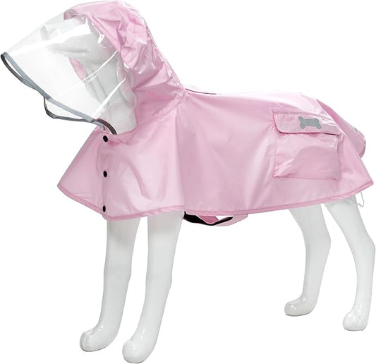 Waterproof Dog Raincoat, Adjustable Reflective Lightweight Pet Rain Clothes with Poncho Hood (Light Pink, X-Large)