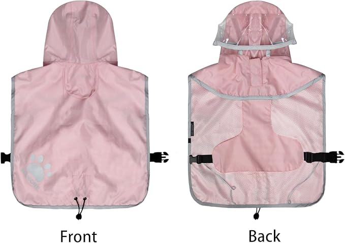 Waterproof Dog Raincoat, Reflective Adjustable Hooded Dog Rain Coat, Lightweight Breathable Pet Rain Jacket Poncho Double Layer with Leash Hole for Small Medium Large Dogs (Pink, Small)