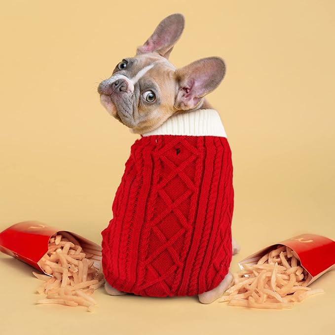 Small Dog Sweaters with Leash Hole Turtleneck Dog Sweaters Knitwear Boys Girls Warm Soft and High Stretch Pet Clothes for Fall Winter，Pet Shirts for Kitten Puppy Red Small